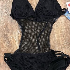 Black Mesh One-Piece Swimsuit